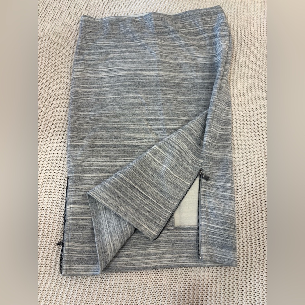 Gray Striped Skirt with Zipper Accents